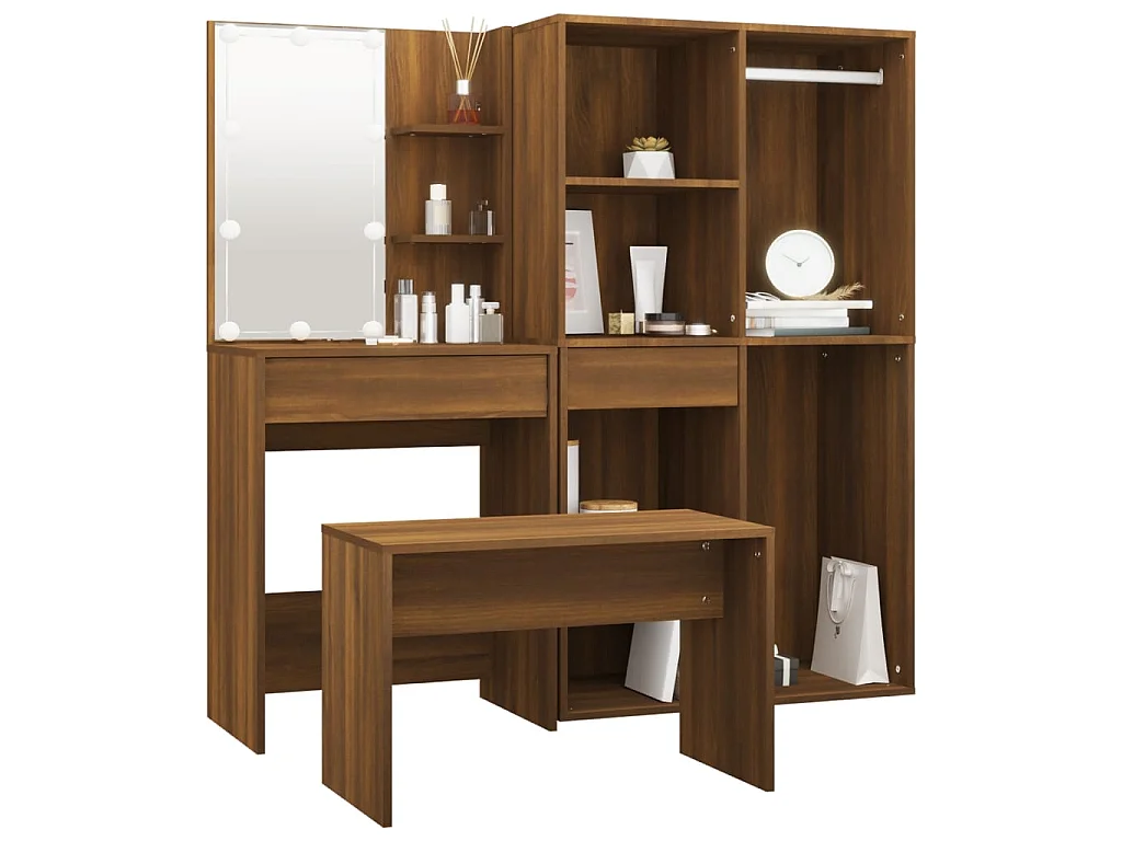 Ensemble de coiffeuse avec LED Chêne marron Bois d'ingénierie OFR46635 BonneVie Meuble