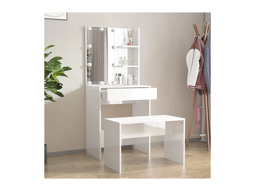 Ensemble de coiffeuse avec LED Blanc brillant Bois d'ingénierie OFR67252 BonneVie Meuble