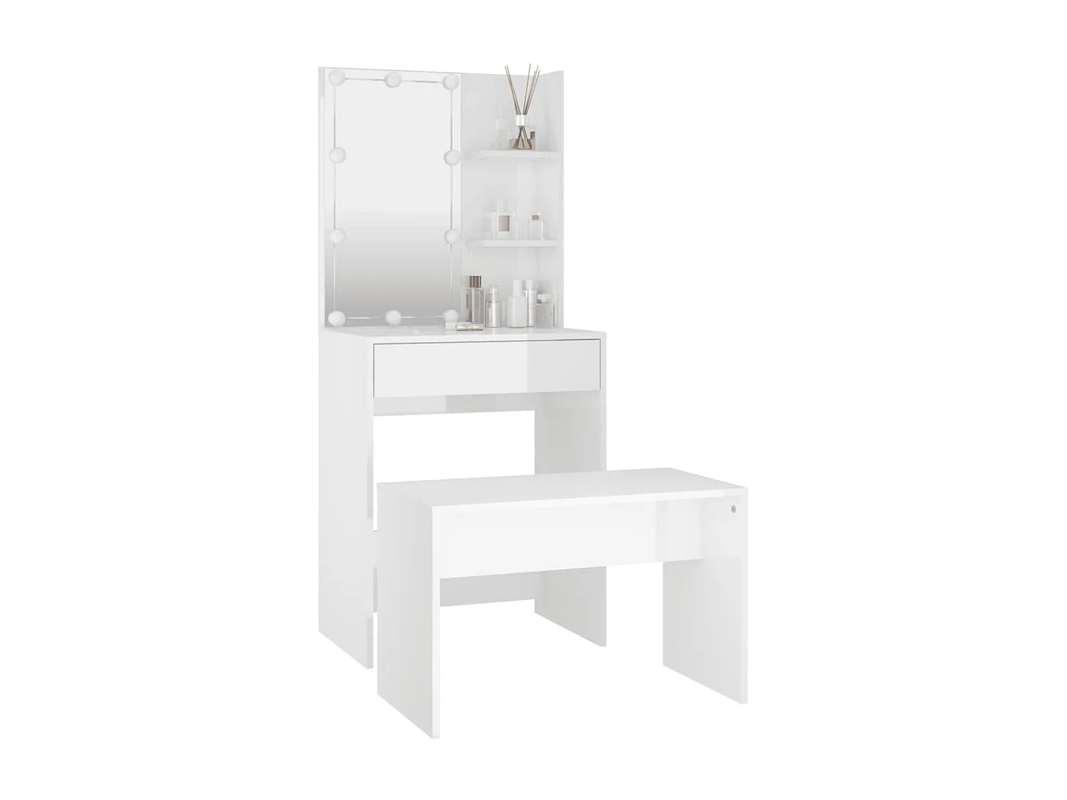 Ensemble de coiffeuse avec LED Blanc brillant Bois d'ingénierie OFR67252 BonneVie Meuble