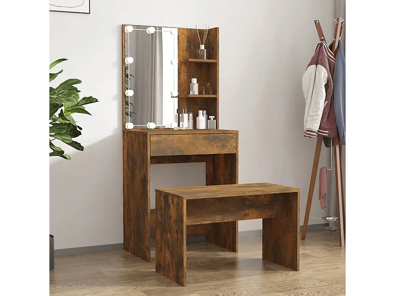 Ensemble de coiffeuse avec LED Chêne fumé Bois d'ingénierie OFR87401 BonneVie Meuble
