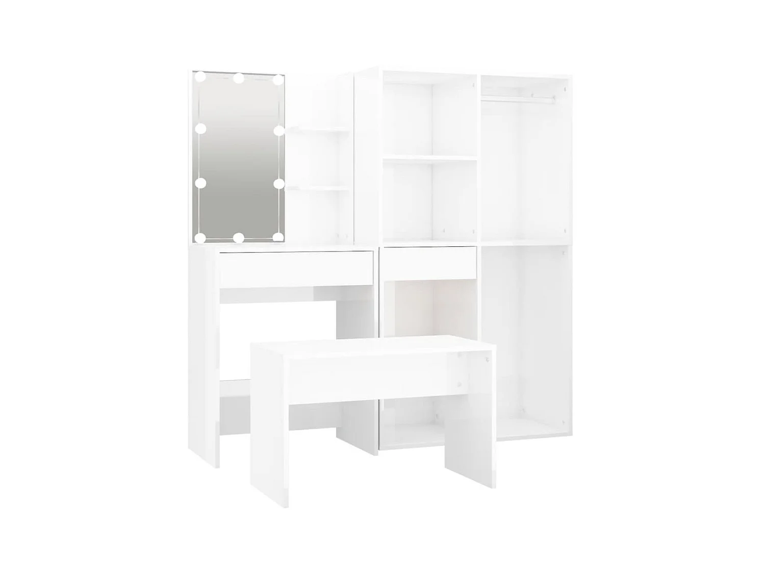 Ensemble de coiffeuse avec LED Blanc brillant Bois d'ingénierie OFR52812 BonneVie Meuble