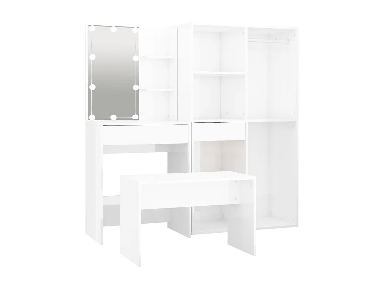 Ensemble de coiffeuse avec LED Blanc brillant Bois d'ingénierie OFR52812 BonneVie Meuble