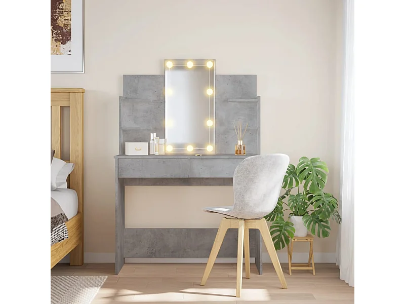Coiffeuse avec lumières LED gris béton 96x40x142 cm OFR21084 BonneVie Meuble