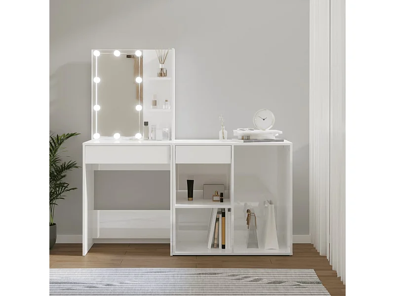 Toucador armário e luzes LED derivados madeira branco brilhante PT303142