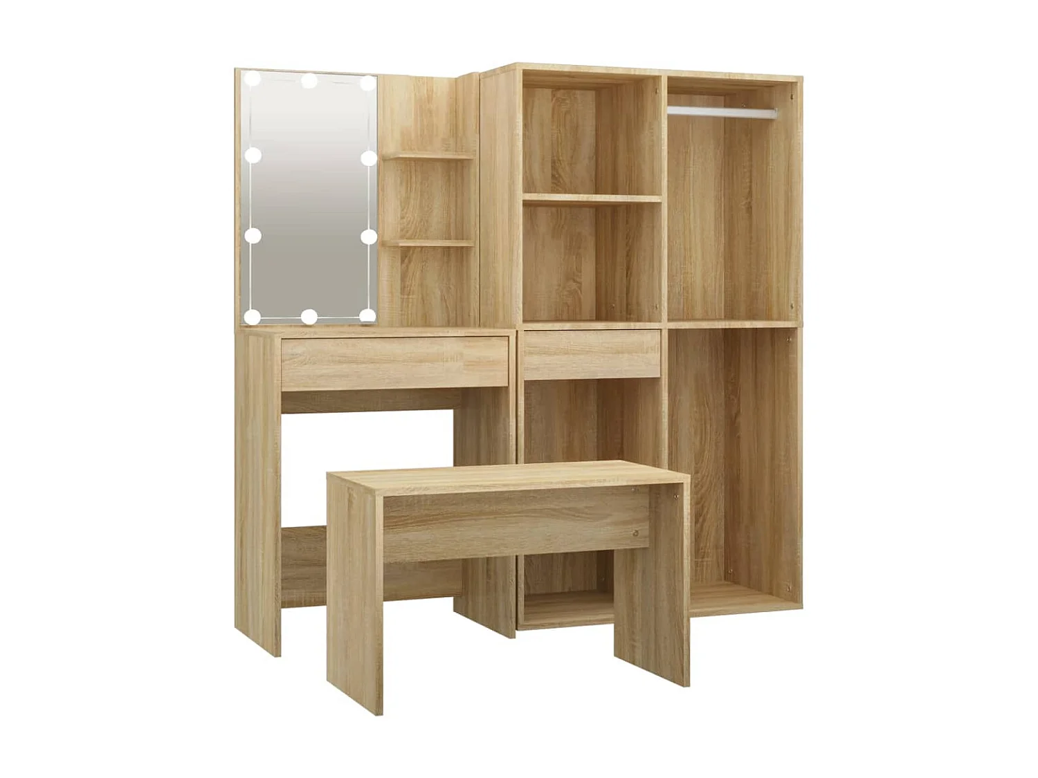 Ensemble de coiffeuse avec LED Chêne Sonoma Bois d'ingénierie OFR31295 BonneVie Meuble