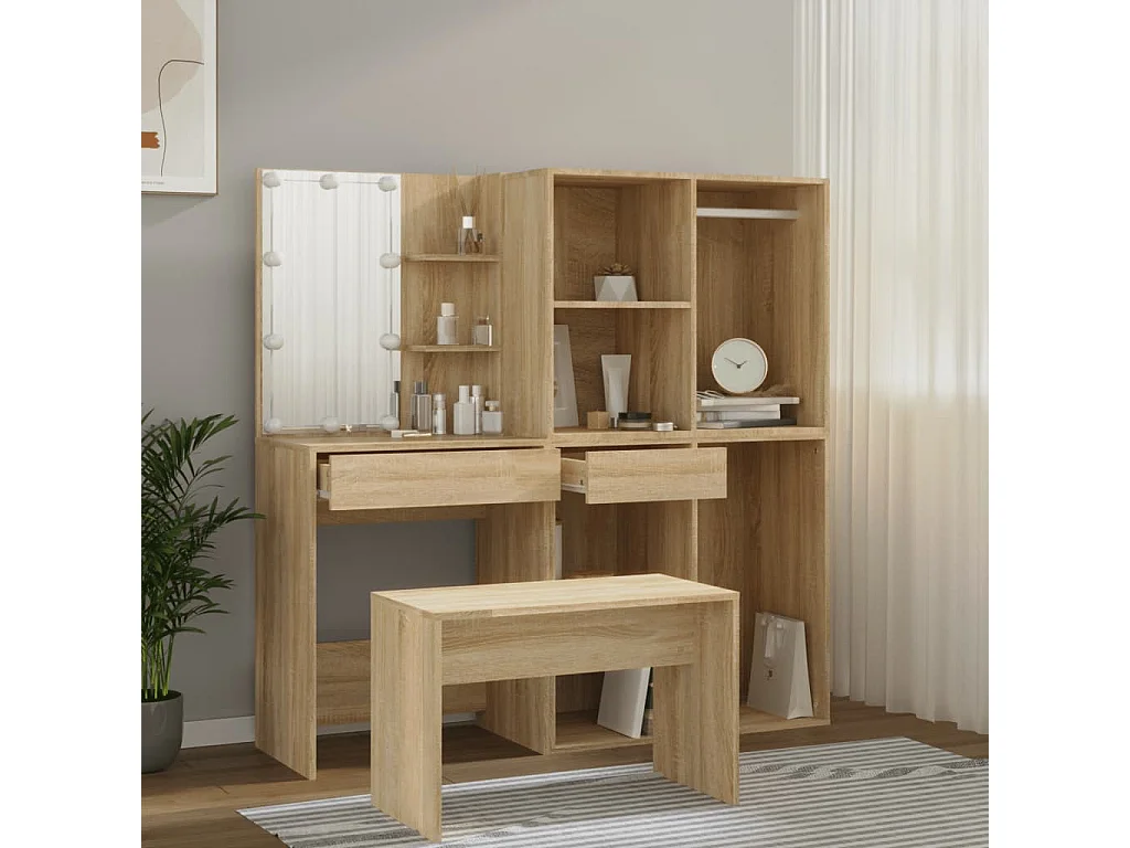 Ensemble de coiffeuse avec LED Chêne Sonoma Bois d'ingénierie OFR31295 BonneVie Meuble