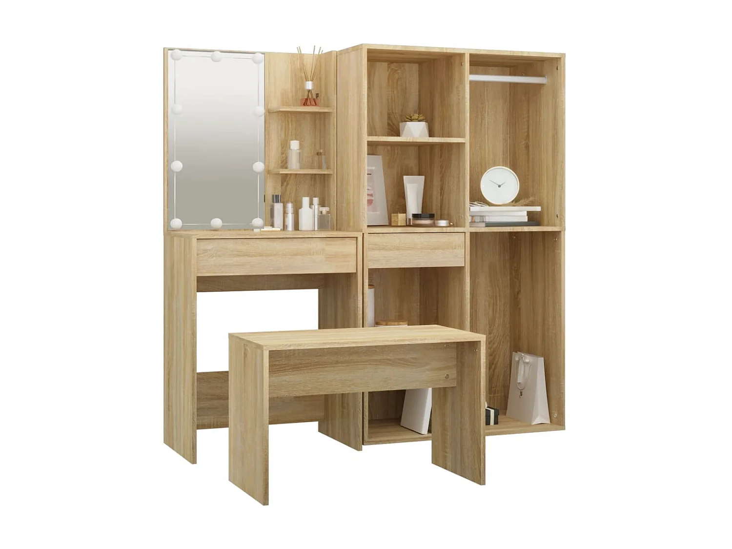 Ensemble de coiffeuse avec LED Chêne Sonoma Bois d'ingénierie OFR31295 BonneVie Meuble