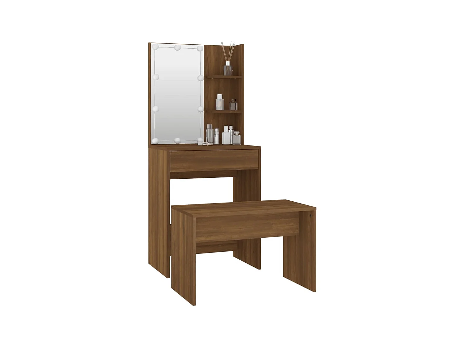 Ensemble de coiffeuse avec LED Chêne marron Bois d'ingénierie OFR76631 BonneVie Meuble