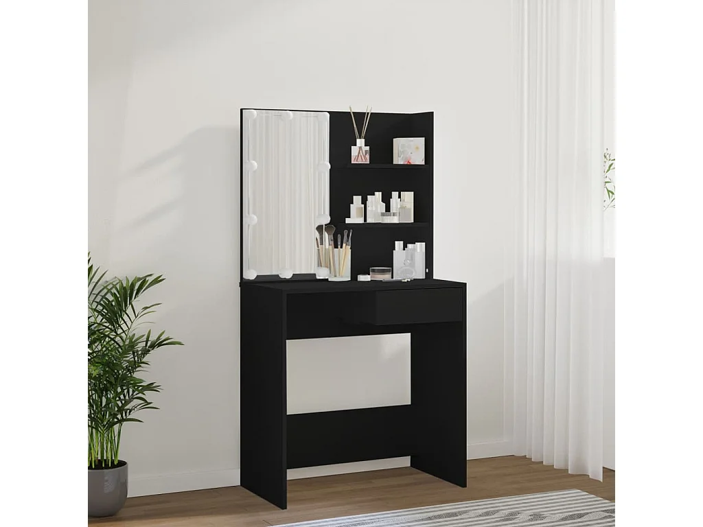 Coiffeuse avec LED noir 74,5x40x141 cm OFR74832 BonneVie Meuble