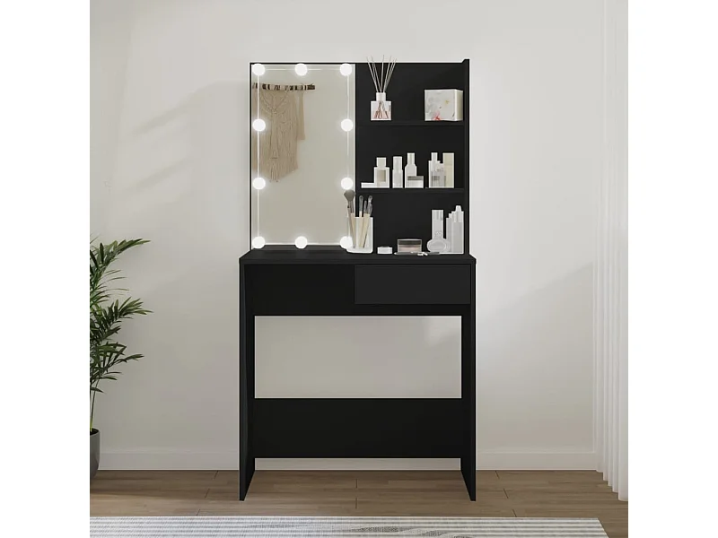 Coiffeuse avec LED noir 74,5x40x141 cm OFR74832 BonneVie Meuble