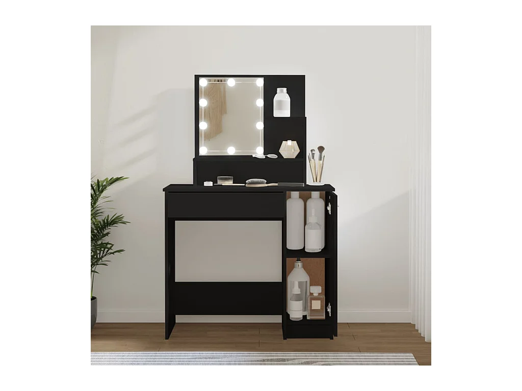 Coiffeuse avec LED noir 86,5x35x136 cm OFR85511 BonneVie Meuble