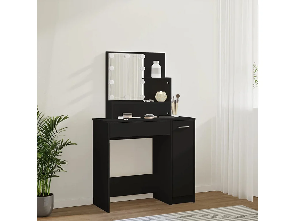 Coiffeuse avec LED noir 86,5x35x136 cm OFR85511 BonneVie Meuble