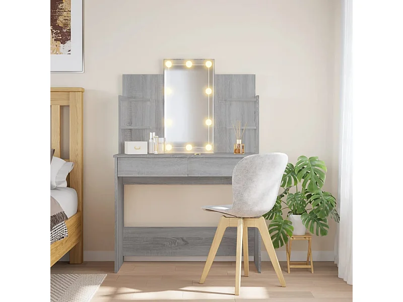 Coiffeuse avec lumières LED sonoma gris 96x40x142 cm OFR29932 BonneVie Meuble