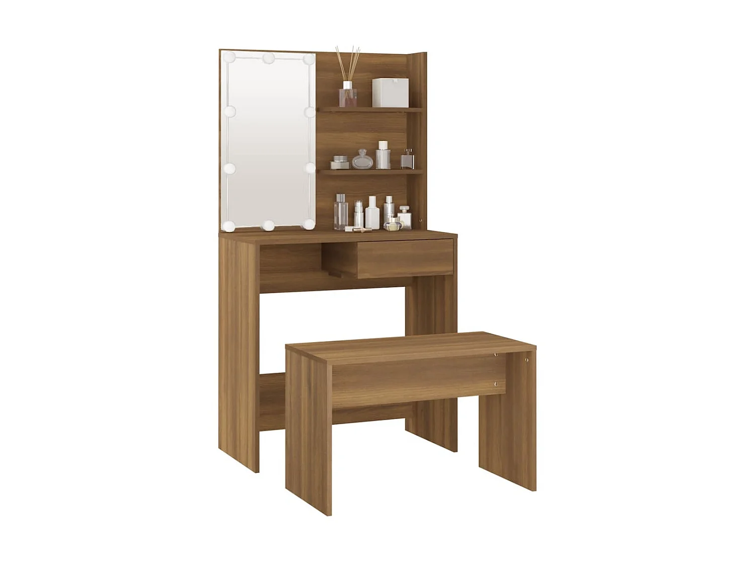 Ensemble de coiffeuse avec LED Chêne marron Bois d'ingénierie OFR90930 BonneVie Meuble