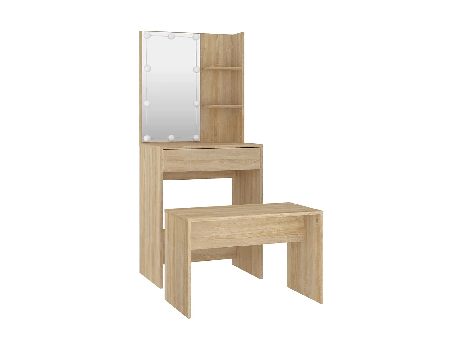 Ensemble de coiffeuse avec LED Chêne sonoma Bois d'ingénierie OFR41452 BonneVie Meuble