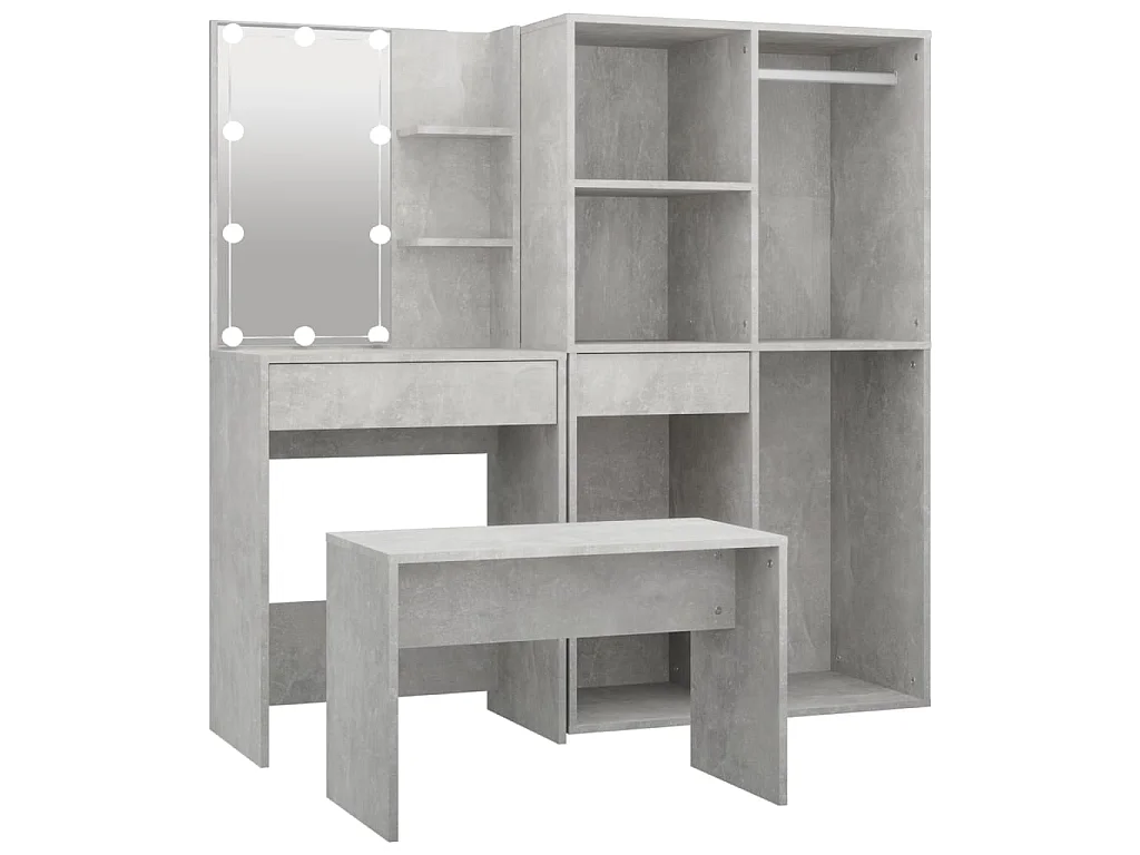 Ensemble de coiffeuse avec LED Gris béton Bois d'ingénierie OFR97320 BonneVie Meuble