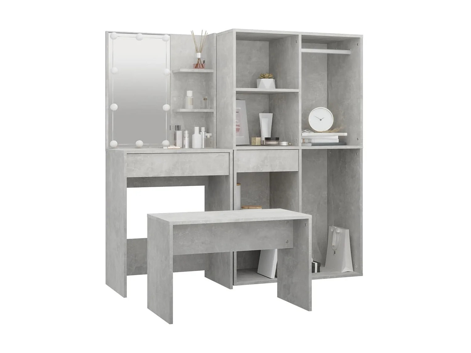 Ensemble de coiffeuse avec LED Gris béton Bois d'ingénierie OFR97320 BonneVie Meuble