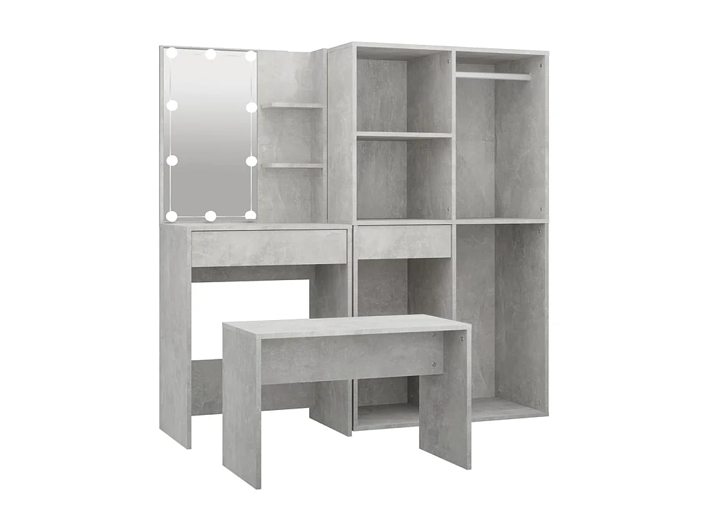 Ensemble de coiffeuse avec LED Gris béton Bois d'ingénierie OFR97320 BonneVie Meuble
