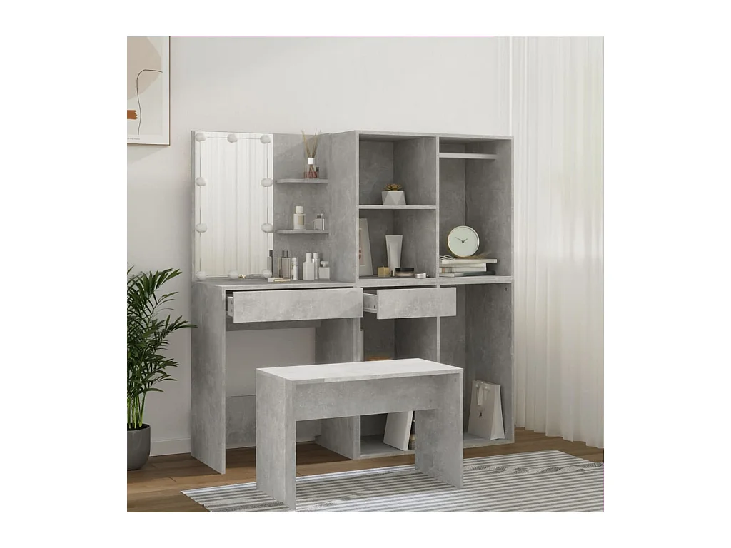 Ensemble de coiffeuse avec LED Gris béton Bois d'ingénierie OFR97320 BonneVie Meuble