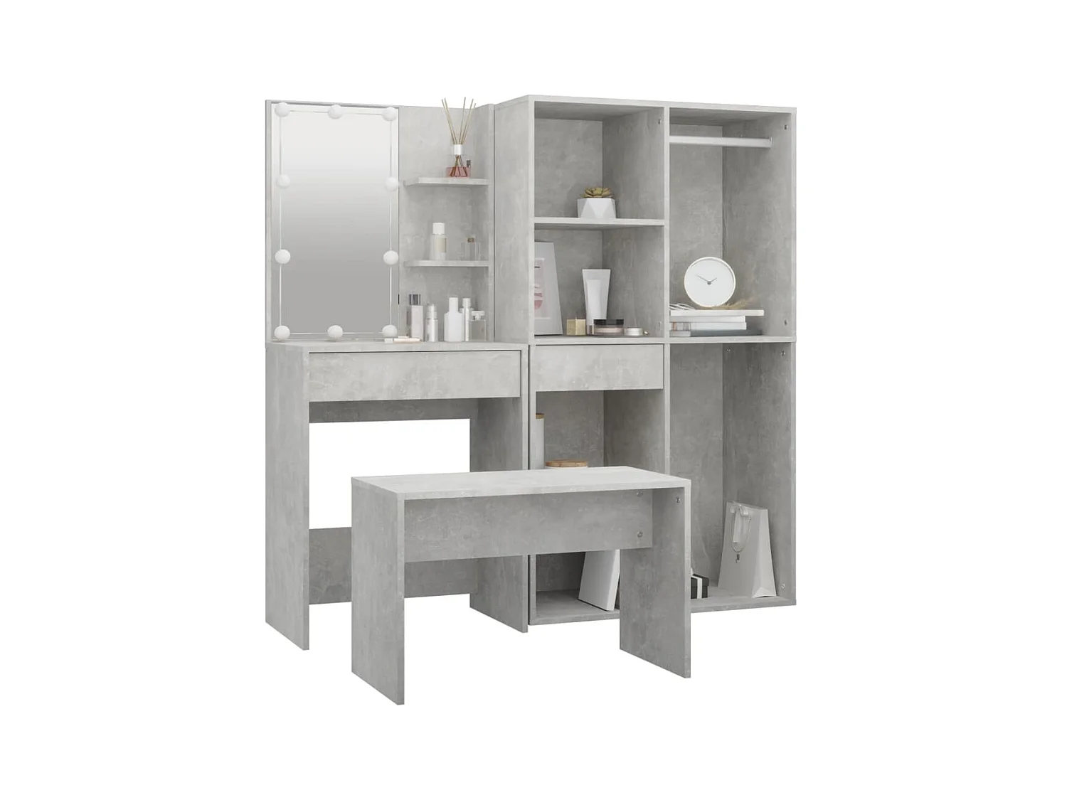 Ensemble de coiffeuse avec LED Gris béton Bois d'ingénierie OFR97320 BonneVie Meuble