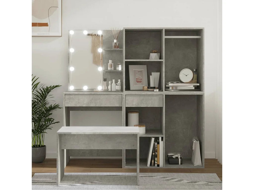 Kaptafelset met LED's bewerkt hout betongrijs NL549780