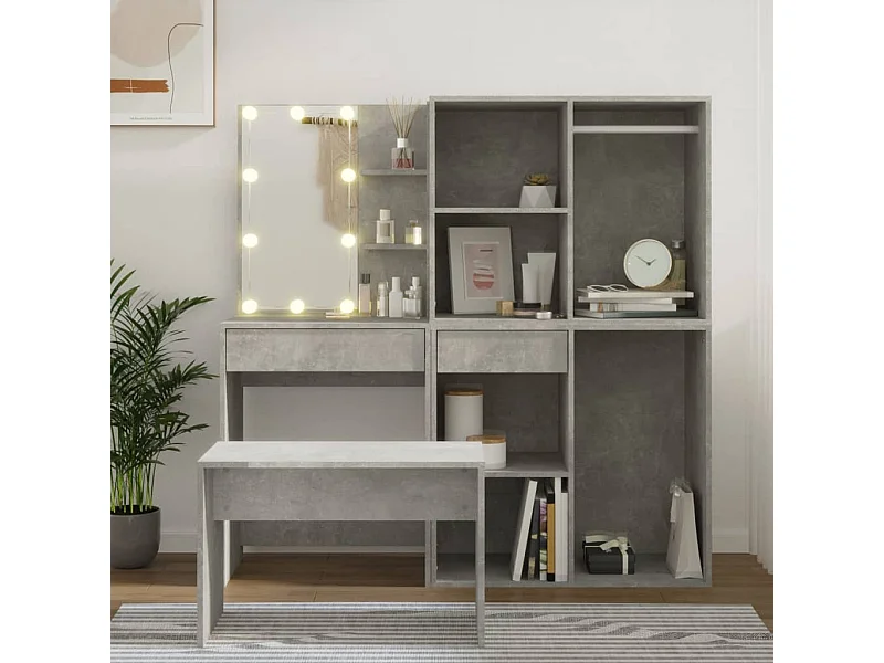 Kaptafelset met LED's bewerkt hout betongrijs NL549780