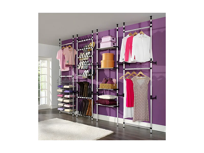 Système de garde-robe télescopique barres et étagère Aluminium OFR10736 BonneVie Meuble