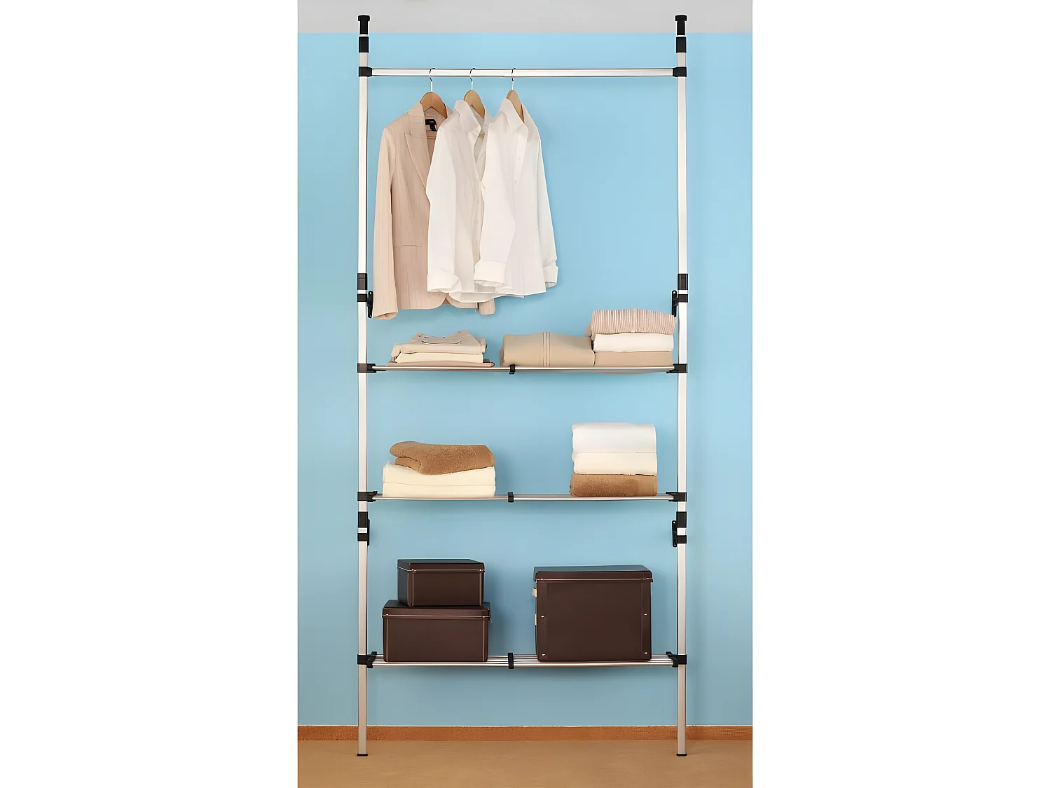 Système de garde-robe télescopique barres et étagère Aluminium OFR10736 BonneVie Meuble