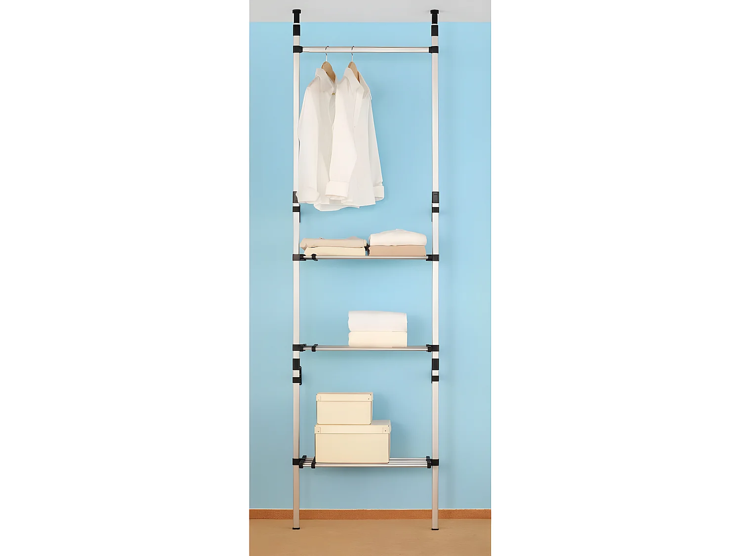 Système de garde-robe télescopique barres et étagère Aluminium OFR10736 BonneVie Meuble