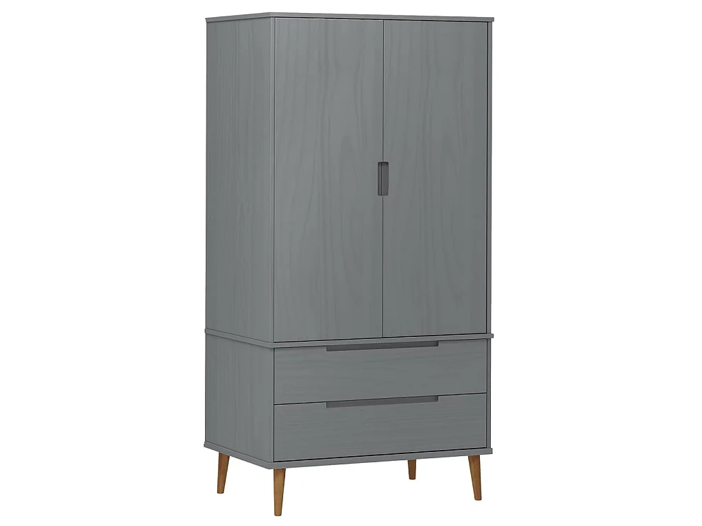 Garde-robe MOLDE Gris 90x55x175 cm Bois massif de pin OFR69131 BonneVie Meuble