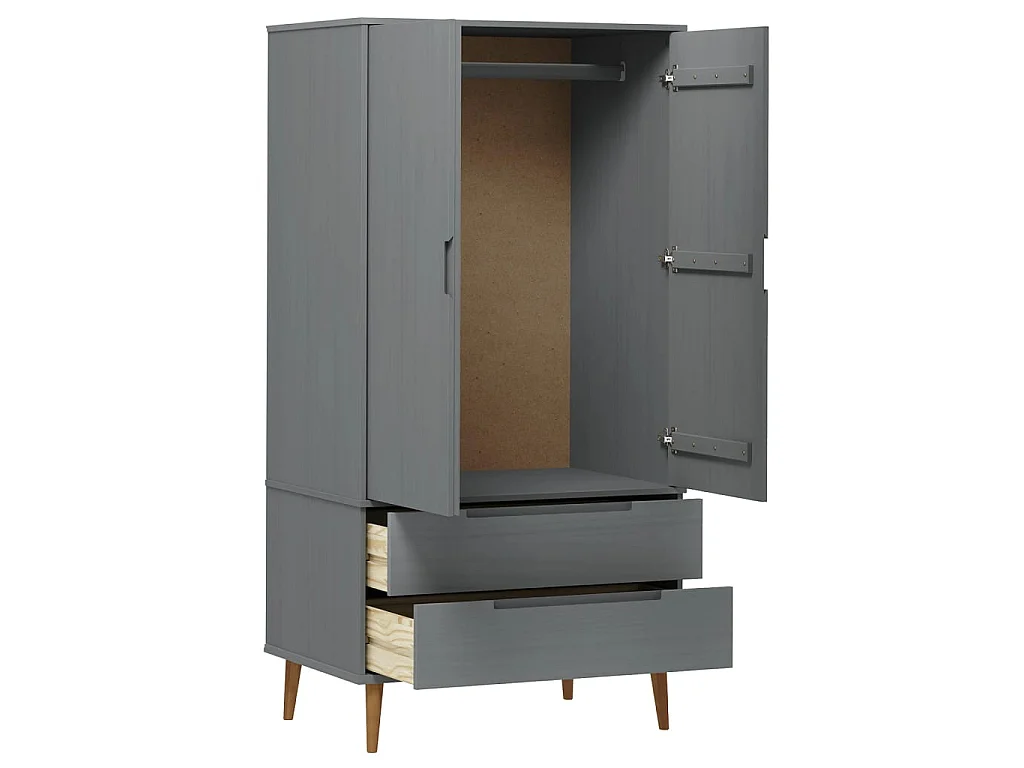 Garde-robe MOLDE Gris 90x55x175 cm Bois massif de pin OFR69131 BonneVie Meuble