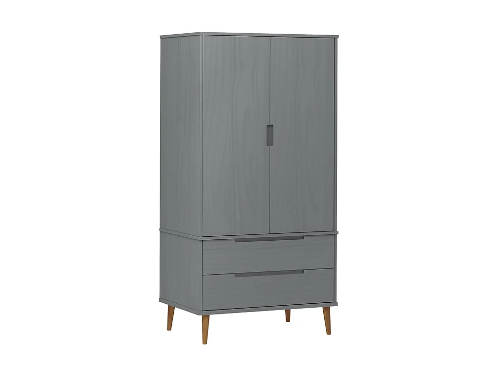 Garde-robe MOLDE Gris 90x55x175 cm Bois massif de pin OFR69131 BonneVie Meuble