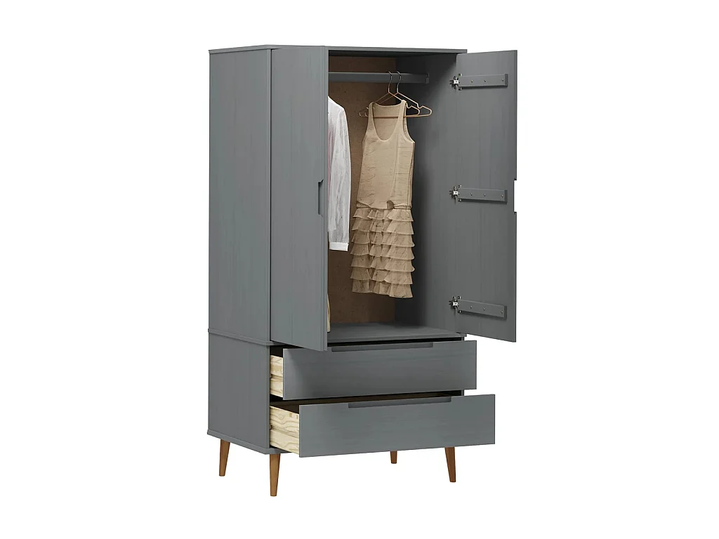 Garde-robe MOLDE Gris 90x55x175 cm Bois massif de pin OFR69131 BonneVie Meuble