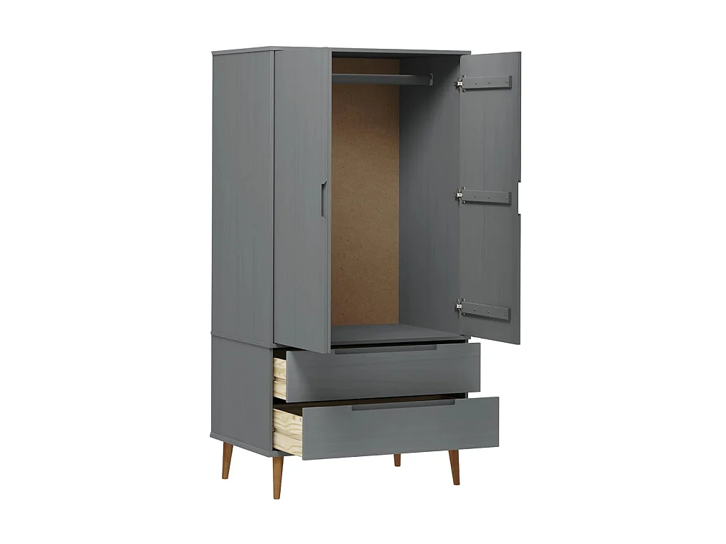 Garde-robe MOLDE Gris 90x55x175 cm Bois massif de pin OFR69131 BonneVie Meuble