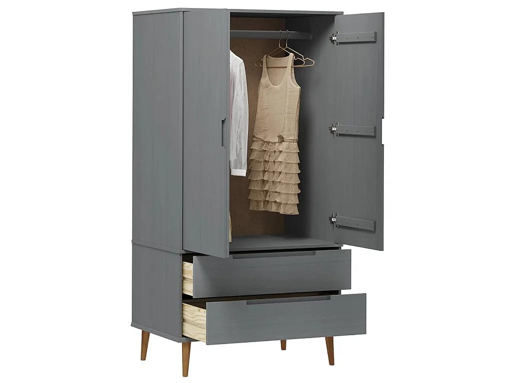 Garde-robe MOLDE Gris 90x55x175 cm Bois massif de pin OFR69131 BonneVie Meuble