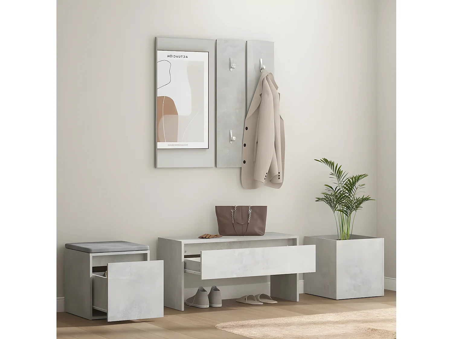 Ensemble de meubles de couloir Gris béton Bois d'ingénierie OFR99508 BonneVie Meuble
