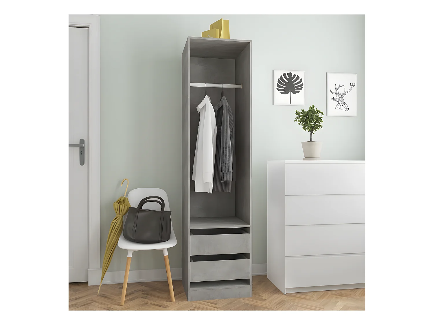 Garde-robe avec tiroirs Gris béton 50x50x200 cm Aggloméré OFR99806 BonneVie Meuble