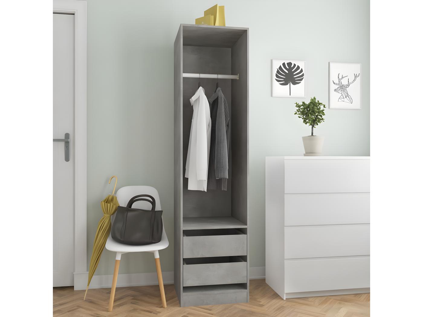 Armario Ropero VidaXL - 50x50x200cm, Con 2 Cajones Y Barra Para Colgar, Madera Contrachapada, Gris