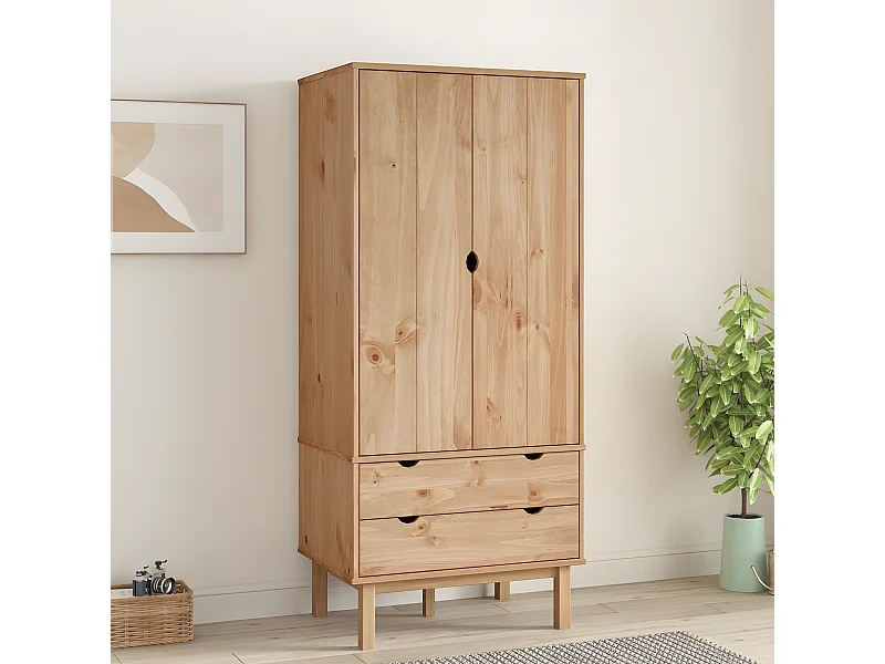 Garde-robe OTTA 76,5x53x172 cm Bois massif de pin OFR26650 BonneVie Meuble