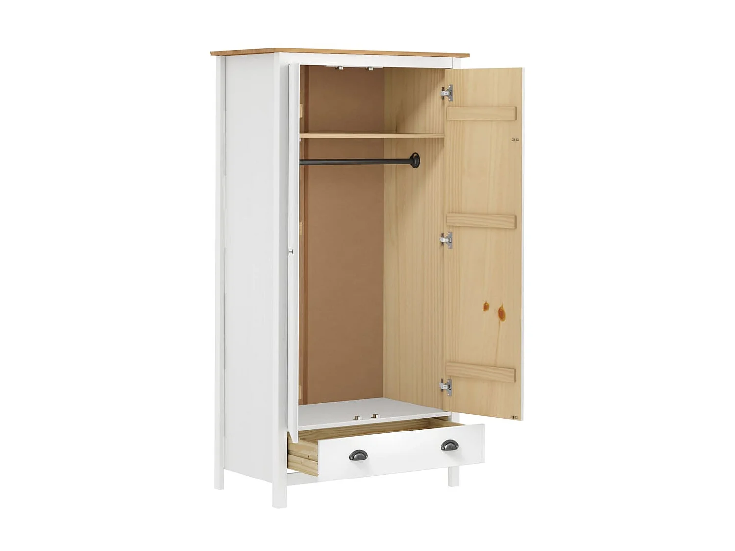 Garde-robe à 2 portes Hill Blanc 89x50x170cm Bois de pin solide OFR74192 BonneVie Meuble