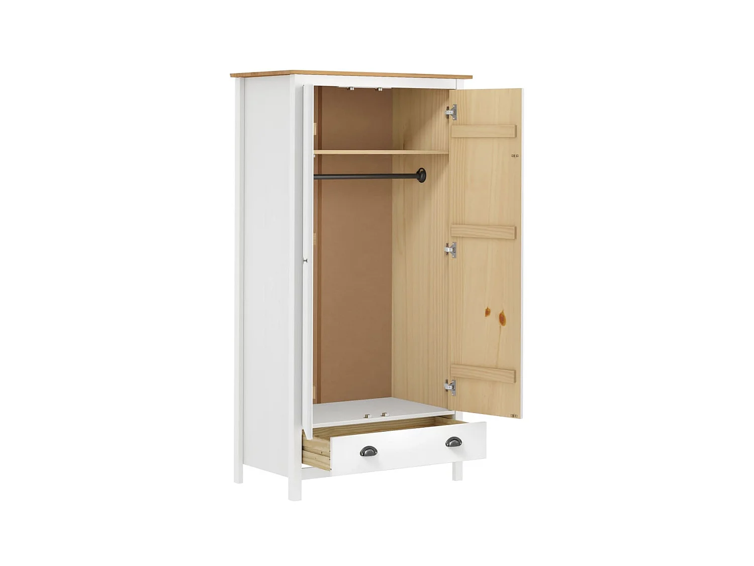 Garde-robe à 2 portes Hill Blanc 89x50x170cm Bois de pin solide OFR74192 BonneVie Meuble