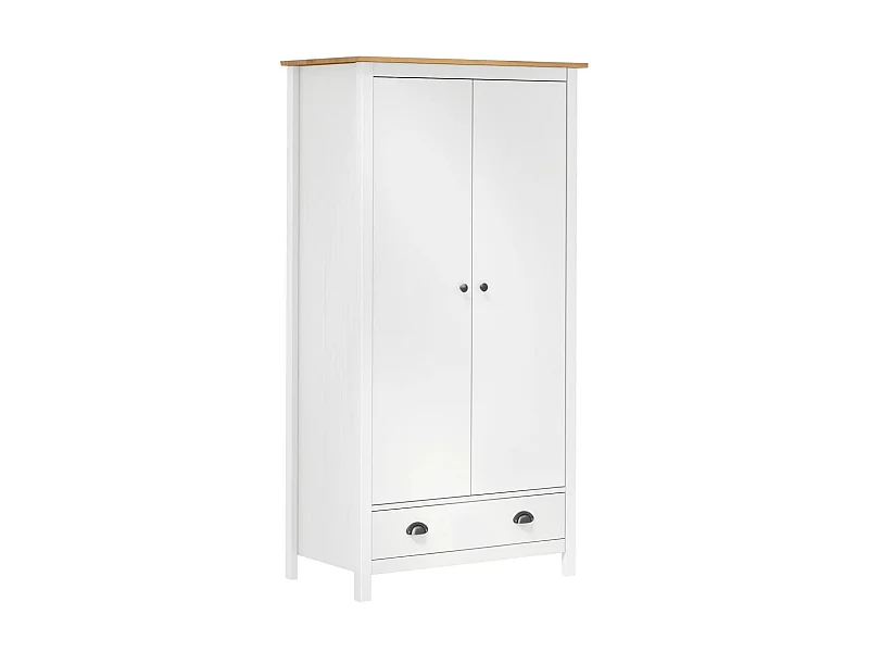 Garde-robe à 2 portes Hill Blanc 89x50x170cm Bois de pin solide OFR74192 BonneVie Meuble
