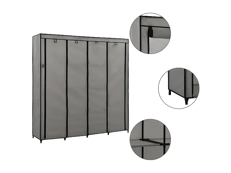 Garde-robe avec 4 compartiments Gris 175x45x170 cm OFR78475 BonneVie Meuble