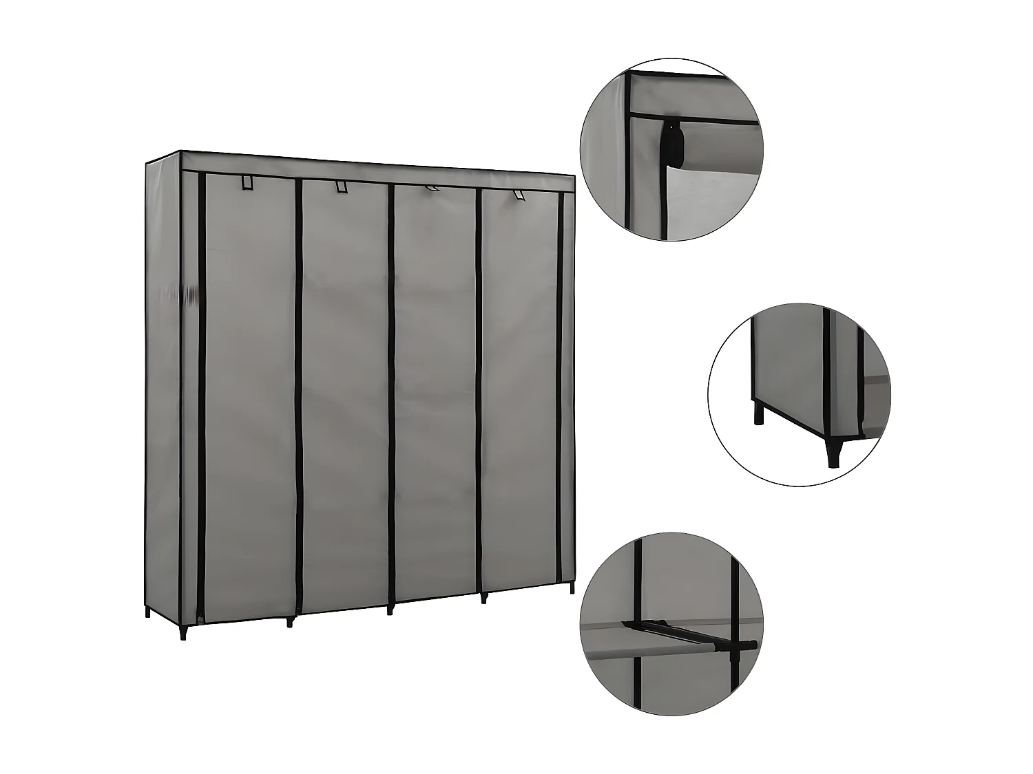 Garde-robe avec 4 compartiments Gris 175x45x170 cm OFR78475 BonneVie Meuble