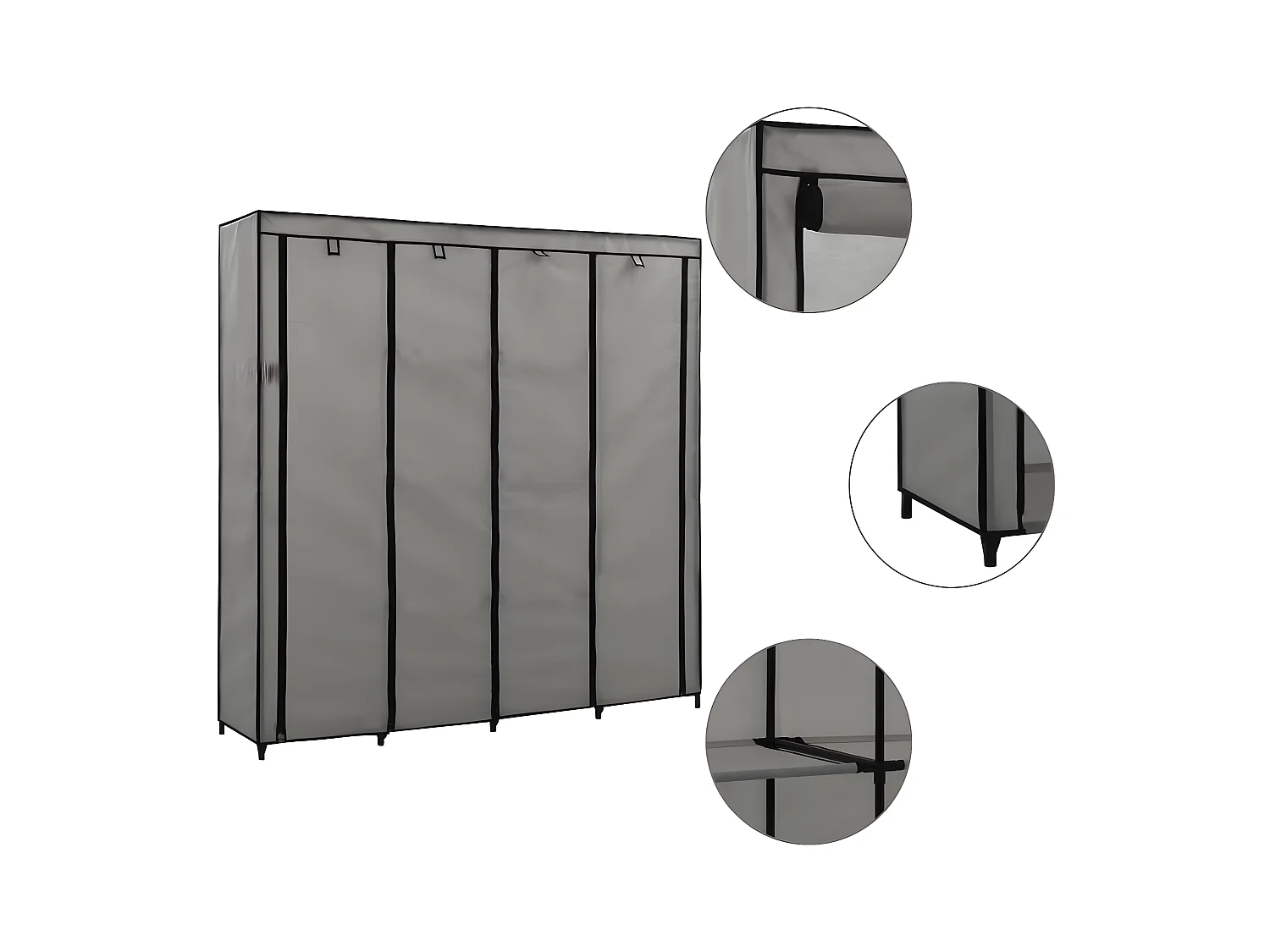 Garde-robe avec 4 compartiments Gris 175x45x170 cm OFR78475 BonneVie Meuble