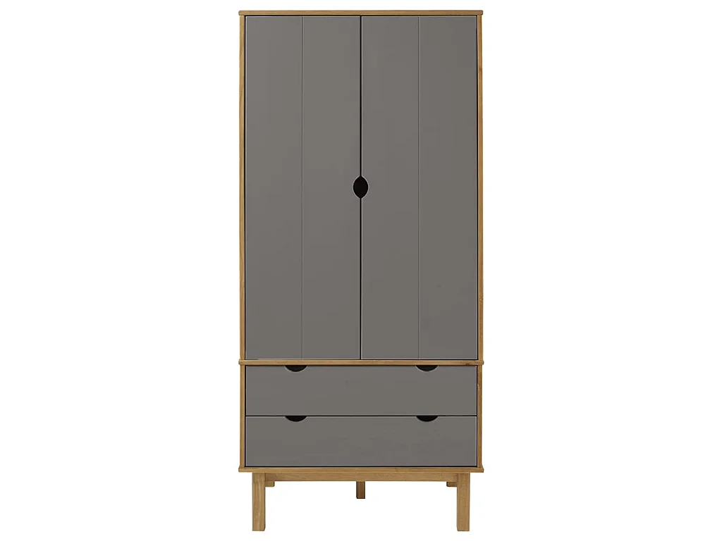 Garde-robe OTTA Marron et gris 76,5x53x172 cm Bois massif pin OFR61164 BonneVie Meuble