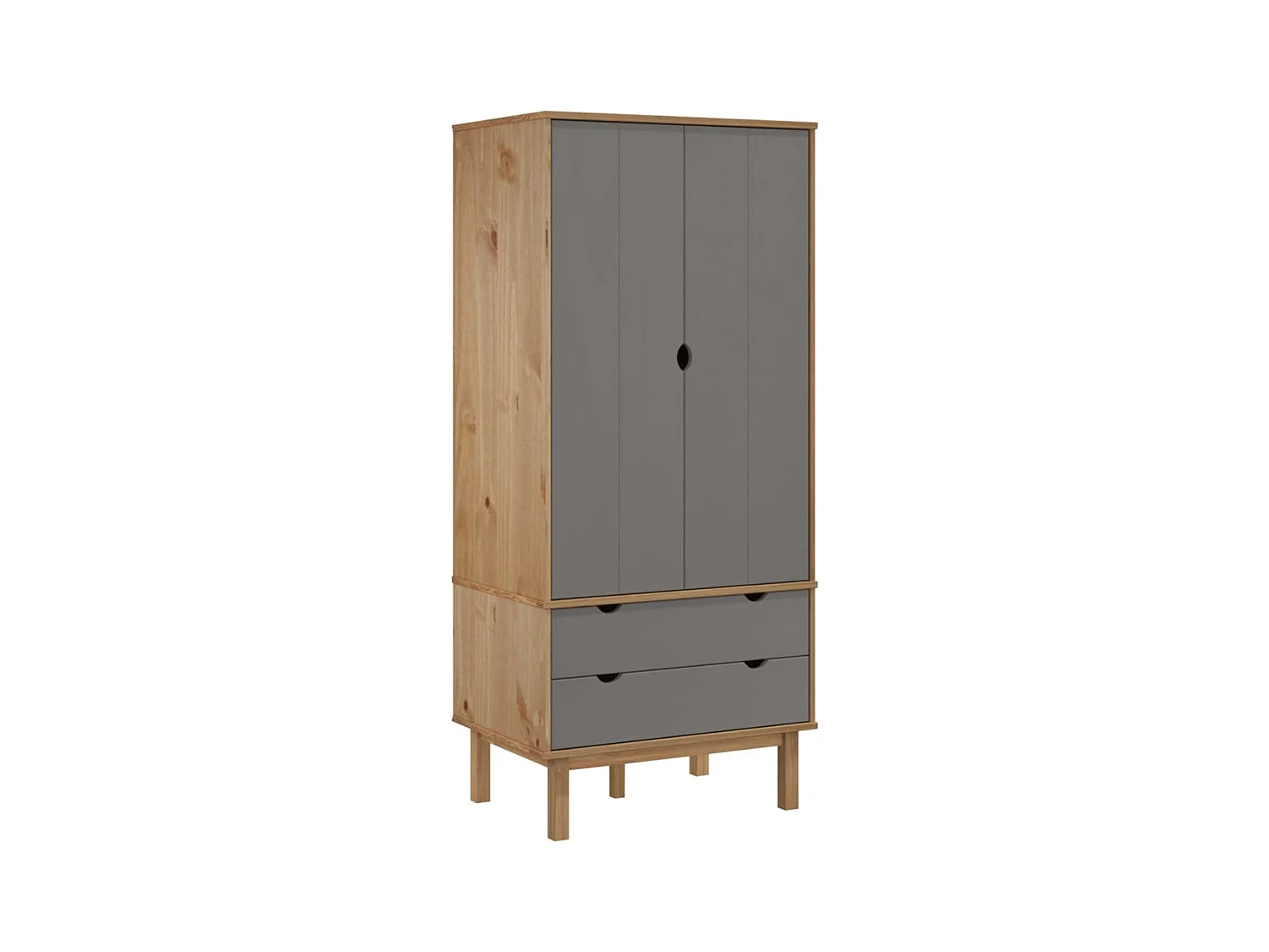 Garde-robe OTTA Marron et gris 76,5x53x172 cm Bois massif pin OFR61164 BonneVie Meuble