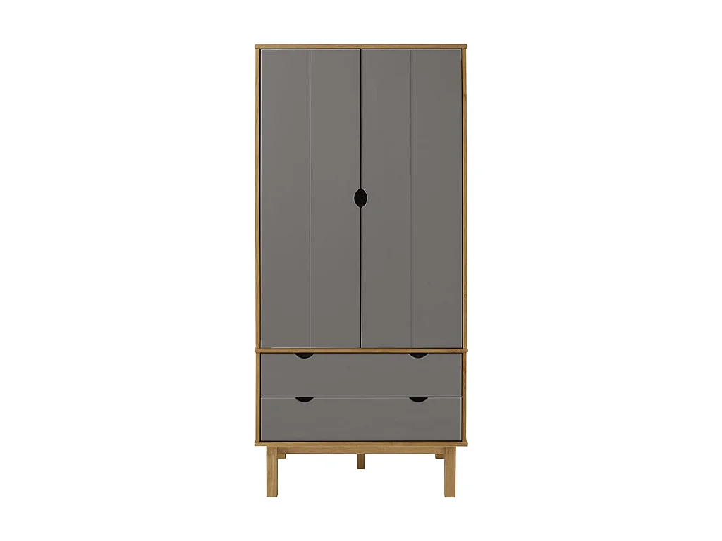 Garde-robe OTTA Marron et gris 76,5x53x172 cm Bois massif pin OFR61164 BonneVie Meuble