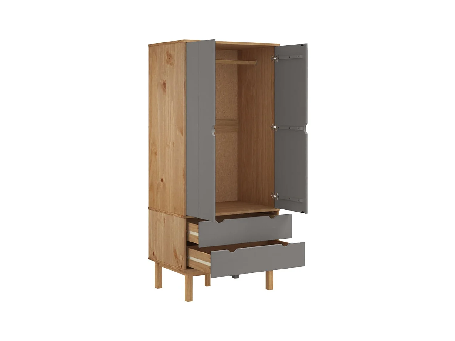 Garde-robe OTTA Marron et gris 76,5x53x172 cm Bois massif pin OFR61164 BonneVie Meuble
