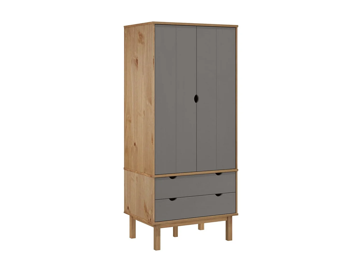 Garde-robe OTTA Marron et gris 76,5x53x172 cm Bois massif pin OFR61164 BonneVie Meuble